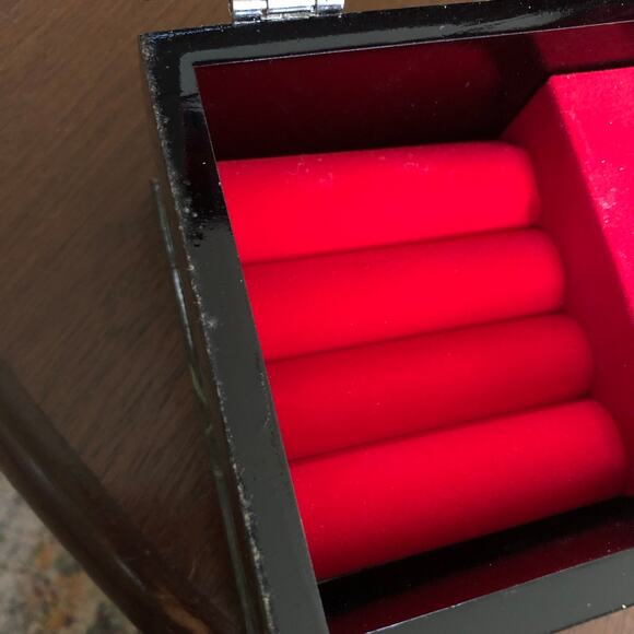 VTG Mother of Pearl Inlay Lacquer Jewelry Music Box Green Birds Mirror 6"x3.5" - Picture 13 of 13